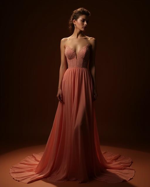 Model wearing an elegant evening gown from Chic Threads Evening Elegance Collection